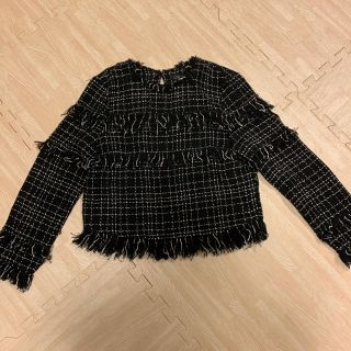 ザラ(ZARA)のツイード風フリンジトップス(カットソー(長袖/七分))