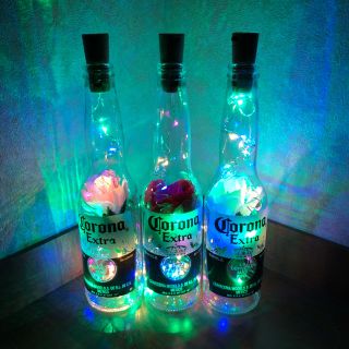 コロナビール LED マルチカラー 関節照明 ボトルライト ローズ 3本(フロアスタンド)