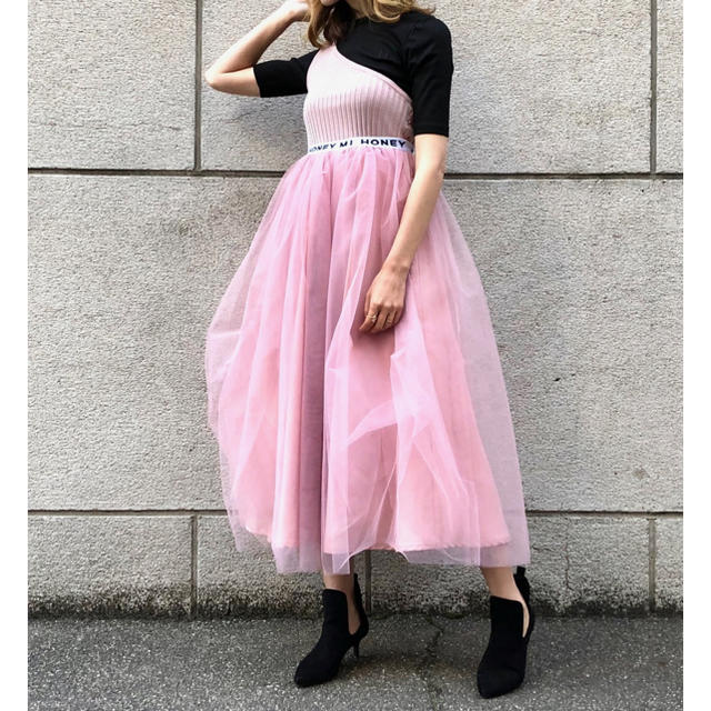 Honey mi Honey(ハニーミーハニー)のelastic logo tulle skirt レディースのスカート(ロングスカート)の商品写真