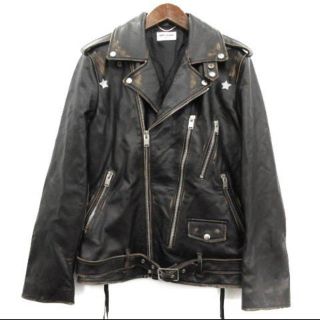 サンローラン(Saint Laurent)のサンローラン  パリ  ライダースジャケット スターヴィンテージ加工 レザー(ライダースジャケット)