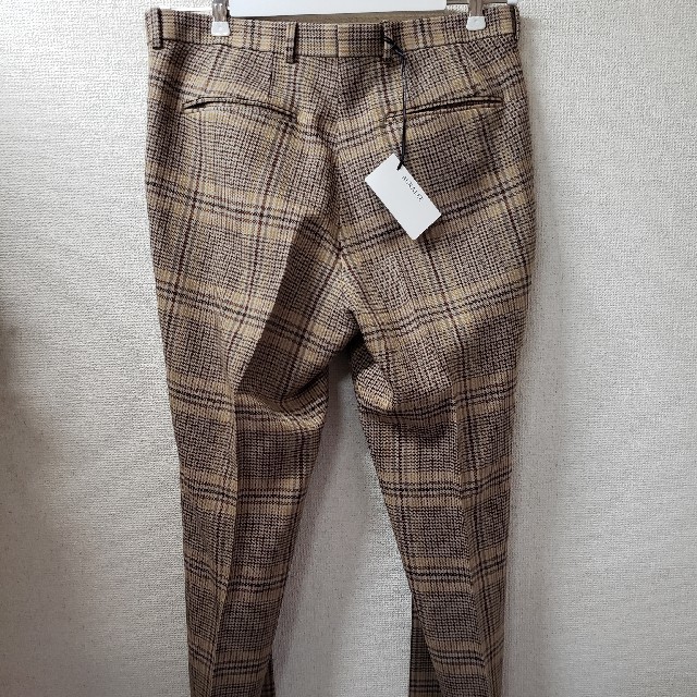 AURALEE WOOL SERGE CHECK NARROW SLACKS