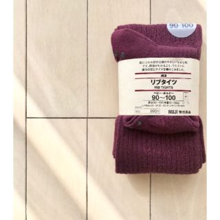 ザラキッズ(ZARA KIDS)の新品✦MUJI オーガニックコットン リブタイツ(90-100)(靴下/タイツ)