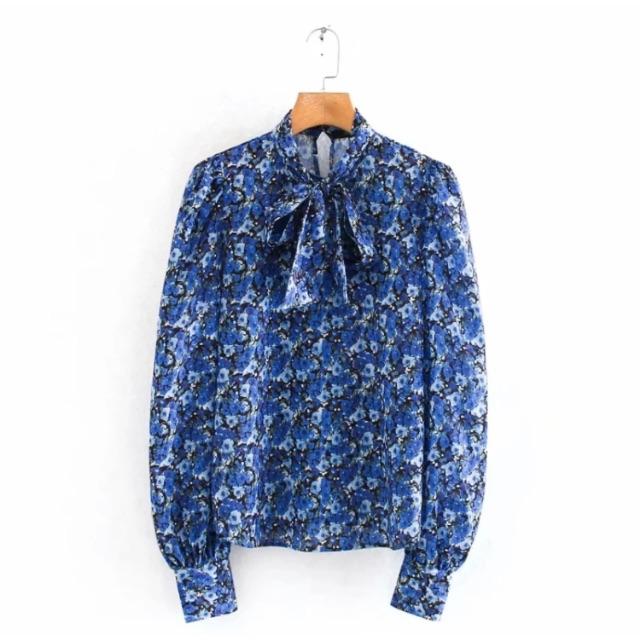 Zara 854 ブルー 花柄 リボン ブラウスの通販 By 正規 海外select Shop Duality ザラならラクマ