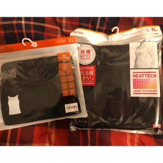 ユニクロ(UNIQLO)の極暖UネックT 八分袖　黒　XL おまけ付き(アンダーシャツ/防寒インナー)