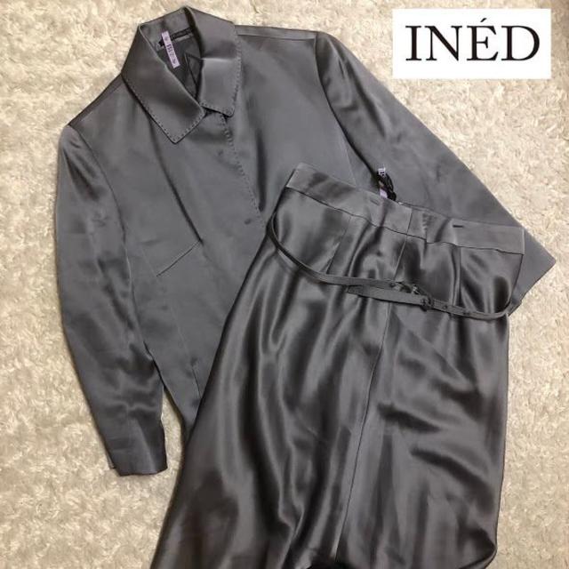 INED(イネド)の【INED】イネド サテン スーツ セットアップ Lサイズ レディースのフォーマル/ドレス(スーツ)の商品写真