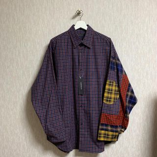 ラフシモンズ(RAF SIMONS)のALMOSTBLACK 19SS 袖切り替えオーバーサイズチェックシャツ(シャツ)