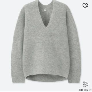 ユニクロ(UNIQLO)の【美品♡】ユニクロ 3D プレミアムラムコクーンセーター L グレー Vネック(ニット/セーター)