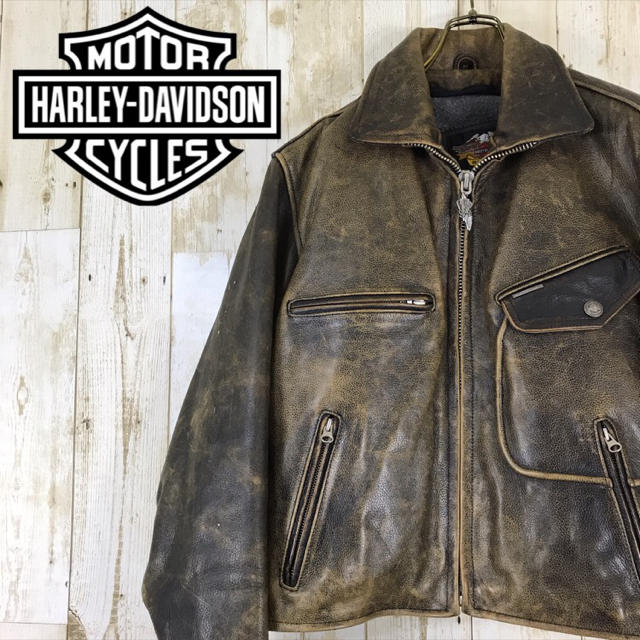 Harley Davidson(ハーレーダビッドソン)のハーレダビッドソン  HARLEY DAVIDSON 厚手レザージャケット メンズのジャケット/アウター(ライダースジャケット)の商品写真