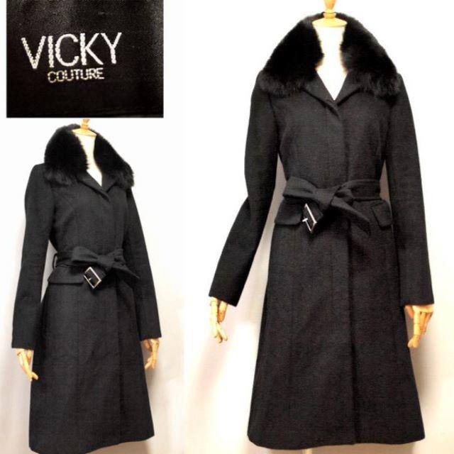 VICKY(ビッキー)の♥【12/12迄✨目玉品】 VICKY★豪華FOXファー衿のロングコート黒 レディースのジャケット/アウター(ロングコート)の商品写真