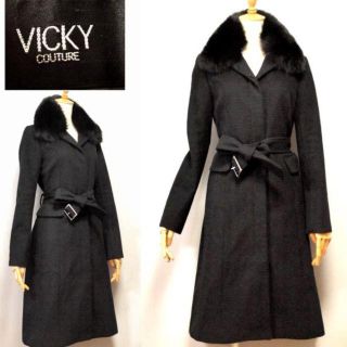 ビッキー(VICKY)の♥【12/12迄✨目玉品】 VICKY★豪華FOXファー衿のロングコート黒(ロングコート)