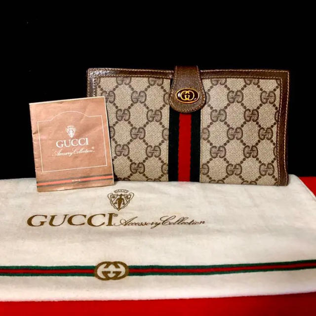 極上 美品 グッチ オールドグッチ シェリーライン 二つ折り 長 財布 GG