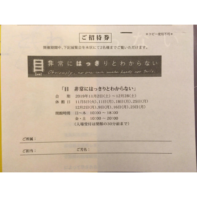 千葉市美術館目非常にはっきりとわからない招待券2名分現代アート絵画造形演劇ダンス チケットの施設利用券(美術館/博物館)の商品写真