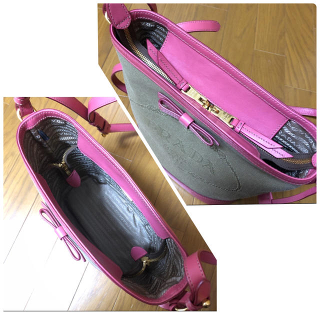 PRADA ショルダー バッグ バケツ型 ピンク リボン キーリング 2