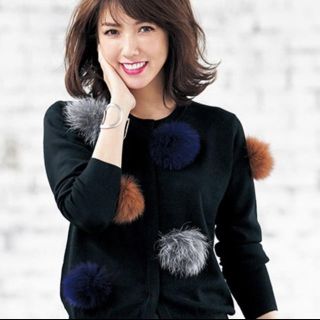 チェスティ(Chesty)のchesty チェスティ Fur Pompon Cardigan ブラック美品(カーディガン)