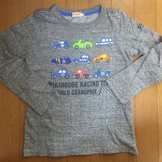 ミキハウス(mikihouse)の雅様専用❤︎ミキハウスレースカー長袖ティーシャツ❤︎バクプリ有130グレー(Tシャツ/カットソー)