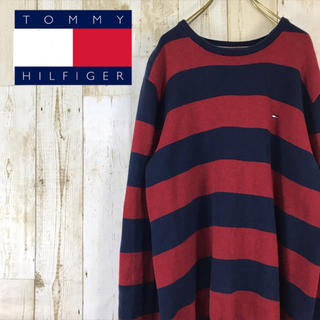 トミーヒルフィガー(TOMMY HILFIGER)のトミーヒルフィガー コットンニット セーター ワンポイント 刺繍ロゴ ボーダー(ニット/セーター)