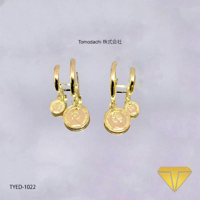 日本で買 K18金 Two Coin Dangle ダングル イヤリング ...