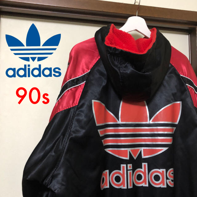 90s adidas ベンチコート ロングコート L XL デサント製 デカロゴ