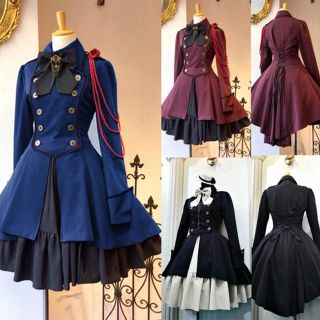  膝丈ワンピース 軍服 ロリータ ワンピース ゴスロリ ドレス j'@aj(ひざ丈ワンピース)