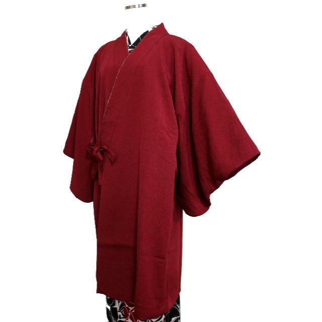 新品和装コート縮緬ロング　１０５ｃｍ丈　赤　防寒塵よけポリエステル日本製水着/浴衣