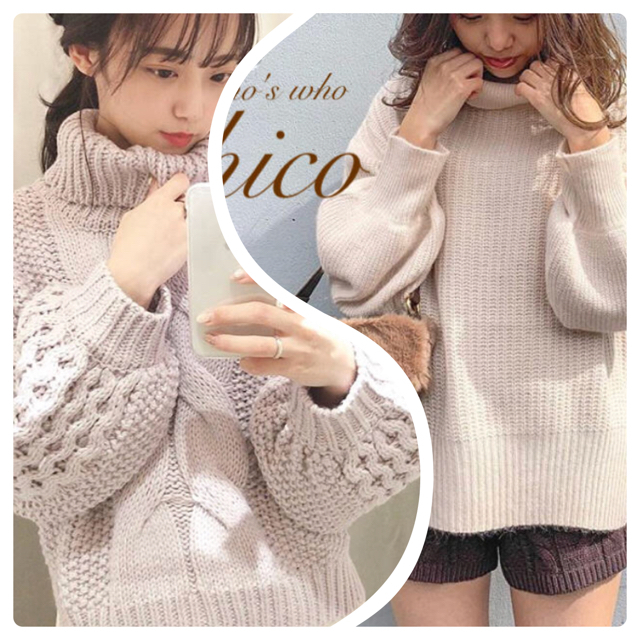 who's who Chico(フーズフーチコ)の秋冬❄️新作¥6490【Chico】ワッフル袖ケーブルタートルニット  レディースのトップス(ニット/セーター)の商品写真