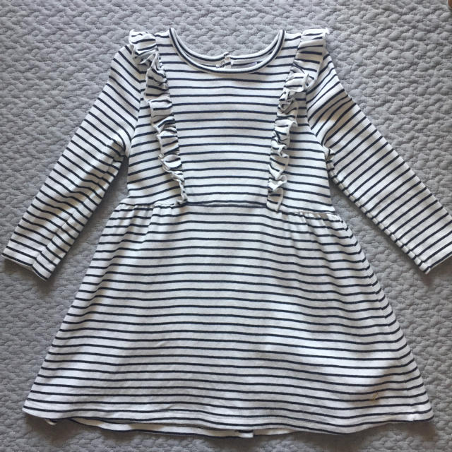 PETIT BATEAU(プチバトー)のプチバトー 24m 裏起毛 フリルワンピース マリニエール キッズ/ベビー/マタニティのベビー服(~85cm)(ワンピース)の商品写真