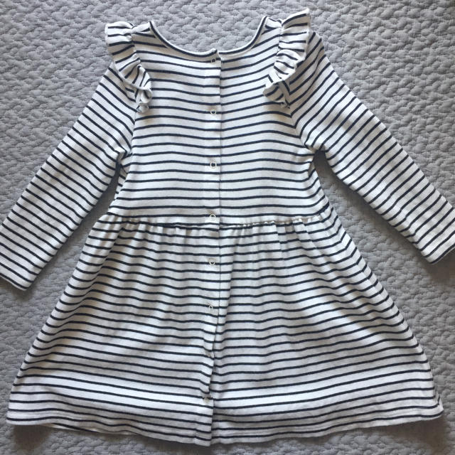 PETIT BATEAU(プチバトー)のプチバトー 24m 裏起毛 フリルワンピース マリニエール キッズ/ベビー/マタニティのベビー服(~85cm)(ワンピース)の商品写真