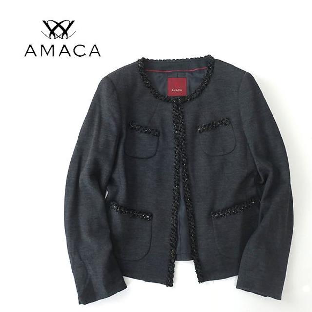 AMACA(アマカ)のAMACA アマカ　シルクコットン◎4ポケット ノーカラージャケット レディースのジャケット/アウター(ノーカラージャケット)の商品写真