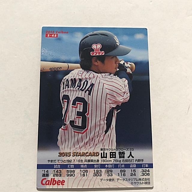 東京ヤクルトスワローズ(トウキョウヤクルトスワローズ)の東京ヤクルト◎パラレル2015年【カルビープロ野球チップス】山田哲人◎スワローズ エンタメ/ホビーのタレントグッズ(スポーツ選手)の商品写真