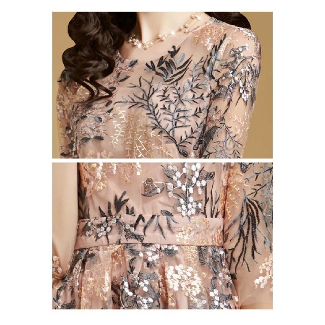 花柄刺繍パーティードレス(Mサイズ) レディースのフォーマル/ドレス(ミディアムドレス)の商品写真