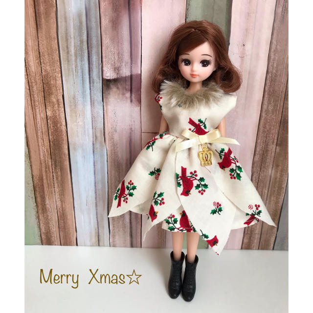 リカちゃん服ハンドメイド★クリスマスワンピース ハンドメイドのぬいぐるみ/人形(その他)の商品写真