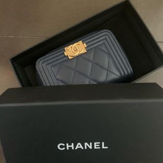 シャネル(CHANEL)のボーイシャネル美品♡小銭入れ♡ネイビー✖️ゴールド(コインケース/小銭入れ)