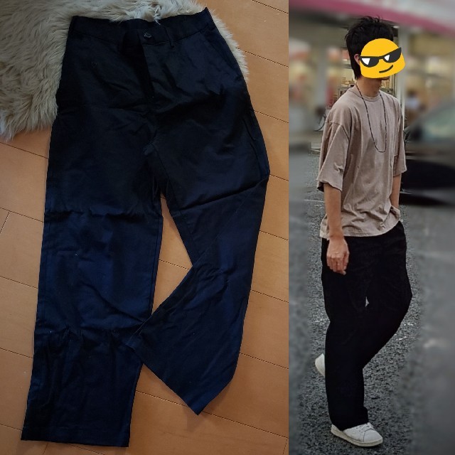 GU(ジーユー)のGU 黒 ワイドパンツ 綿パン スラックス ストレート S メンズのパンツ(スラックス)の商品写真