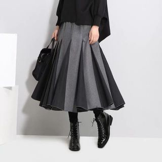 グレー×ブラック】プリーツスカート フレアスカート ボックスプリーツ