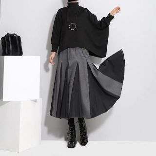 【グレー×ブラック】プリーツスカート フレアスカート ボックス