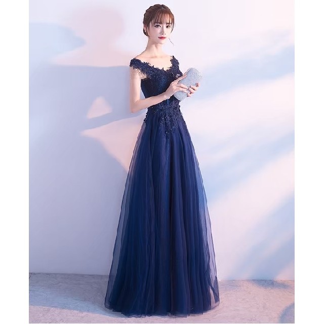 Mサイズ　ブルー　ロングドレス レディースのフォーマル/ドレス(ロングドレス)の商品写真