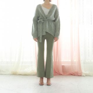 ロザリームーン(Rosary moon)の【新品】rosary moon  Rib Flare Pants グリーン(カジュアルパンツ)