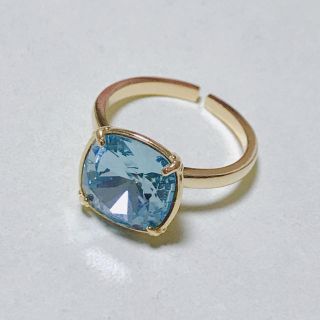 スワロフスキー(SWAROVSKI)の新品スワロフスキー10mmスクエアリング透かし立て爪ハンドメイドアクアマリン色(リング)