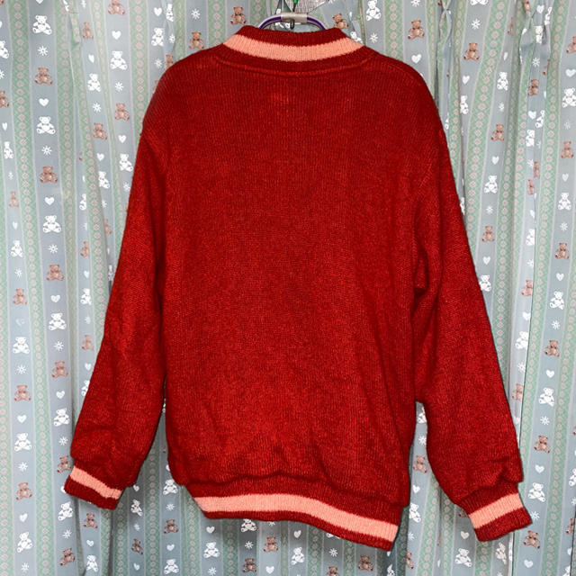 USED 古着 ニットブルゾン 赤 レッド レディースのジャケット/アウター(ブルゾン)の商品写真