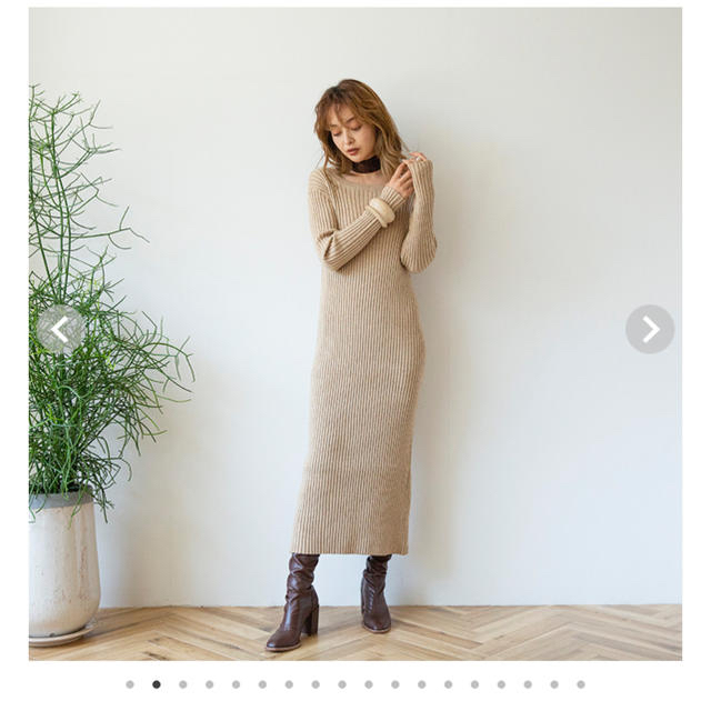 2wayリブニットストレートワンピース ヘザーベージュM 新品本物 Heather ロングワンピース ベージュ