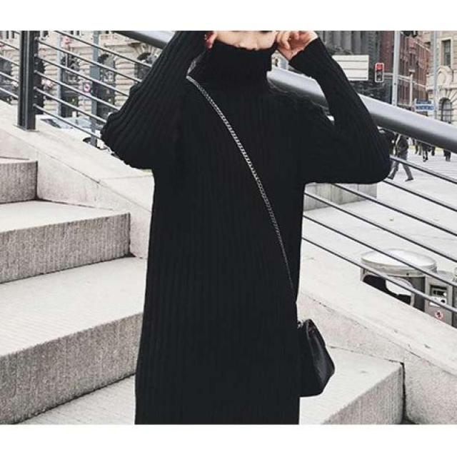 Zara 新品 秋冬 リブニットワンピース ハイネック スリット ブラック Zaraの通販 By Tsuchiya Shop ザラならラクマ