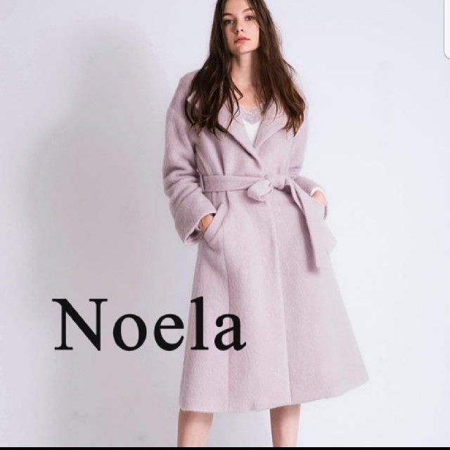 Noela(ノエラ)のモヘアロングガウンコート　ピンク レディースのジャケット/アウター(ロングコート)の商品写真