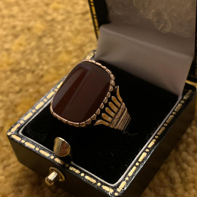 【セール】14k 金 カーネリアン アンティークリング 指輪 イエローゴールド レディースのアクセサリー(リング(指輪))の商品写真