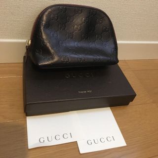 グッチ(Gucci)のグッチ　化粧ポーチ　シマ　レザー(ポーチ)