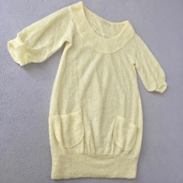 k。☆五分袖もこもこニットセーター 薄黄色 レディースのトップス(ニット/セーター)の商品写真