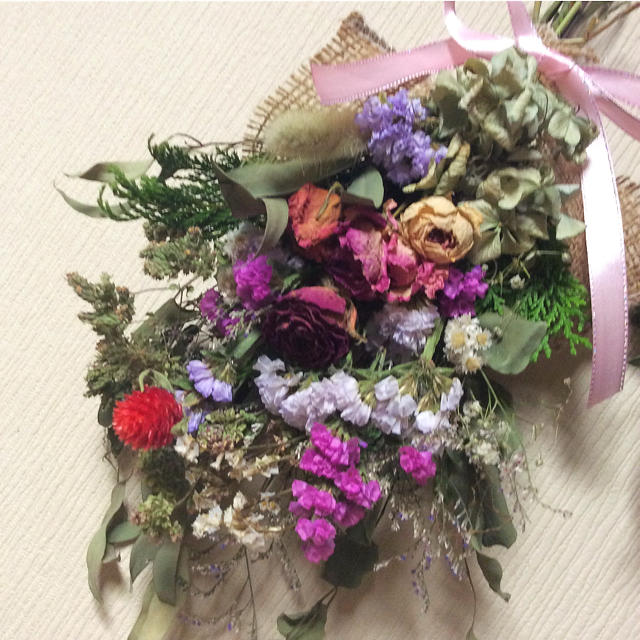 、❤️ドライフラワー スワッグ❤️ユーカリ、薔薇、紫陽花、スターチス39cm