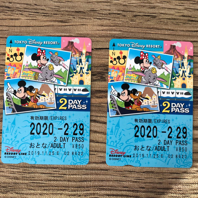 Disney(ディズニー)の未使用 ディズニーリゾートライン 2day pass 大人2枚 チケットの施設利用券(遊園地/テーマパーク)の商品写真