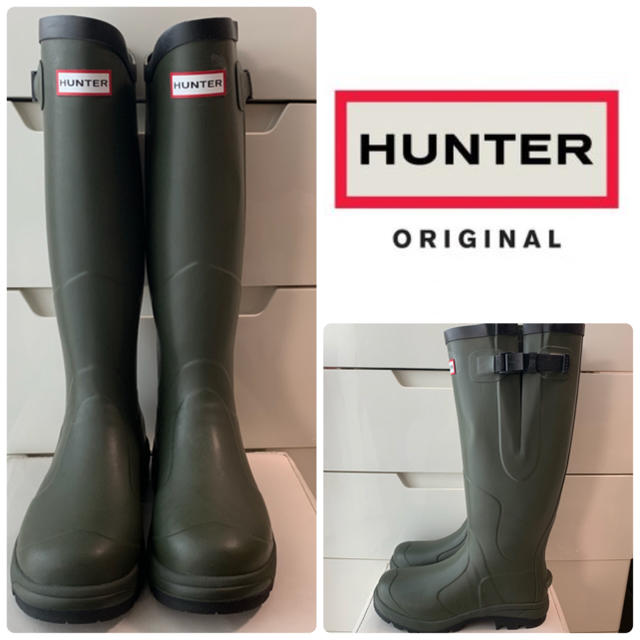 美品 HUNTER カーキレインブーツ