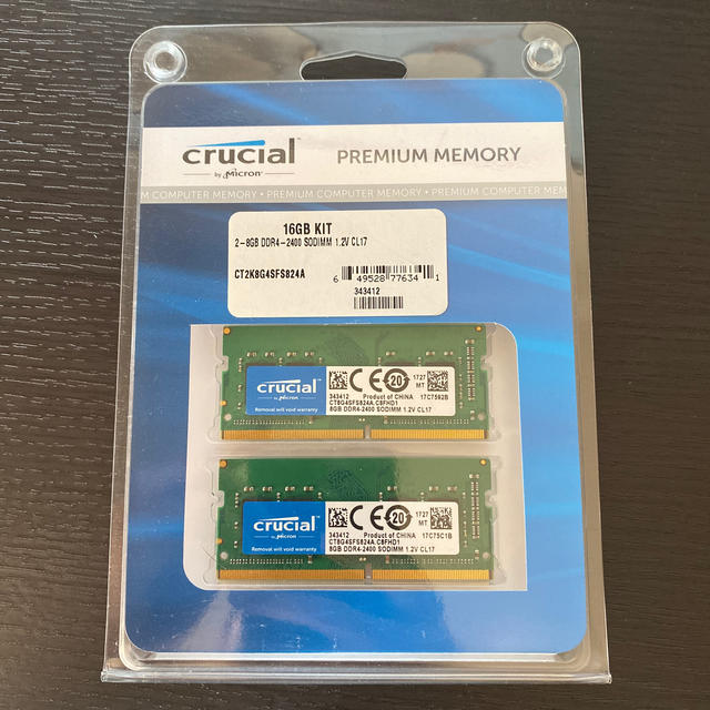 スマホ/家電/カメラcrucial(8GBx2) DDR4 2400(PC4-19200) メモリ