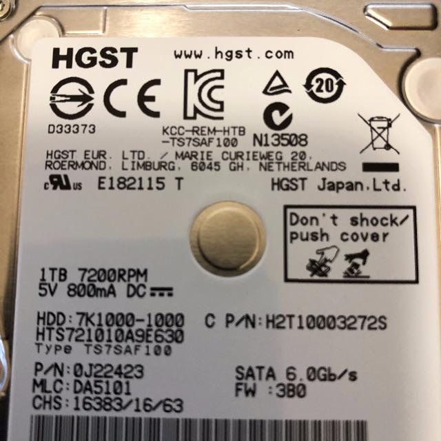 使用20時間 HGST HTS721010A9E630 1TB 7200RPM